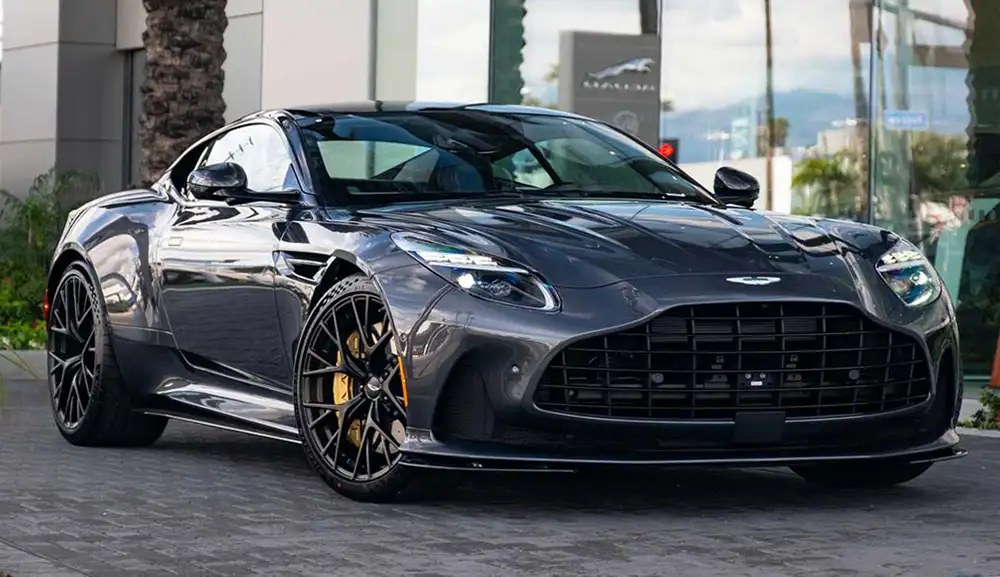 Aston Martin DB12 in Xenon Grey outside the Galpin Aston Martin showroom